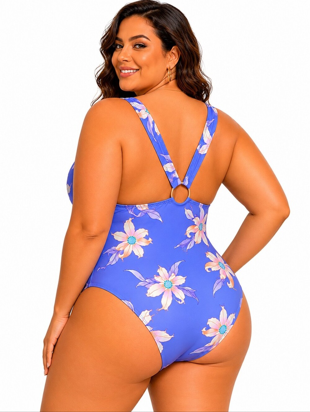 SONSIE BY GRACING LAVENDER FLORAL O'RING BACK HIGH CUT LEG SWIMSUIT SIZE 24W